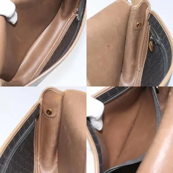 DIOR Honeycomb Canvas Shoulder Bag Pvc Black Brown Gold